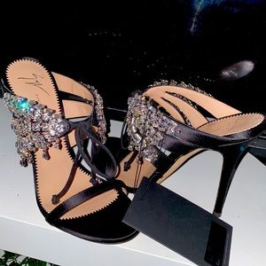 BNIB stunning satin and crystal mules by Giuseppe Zanotti. Never worn!
